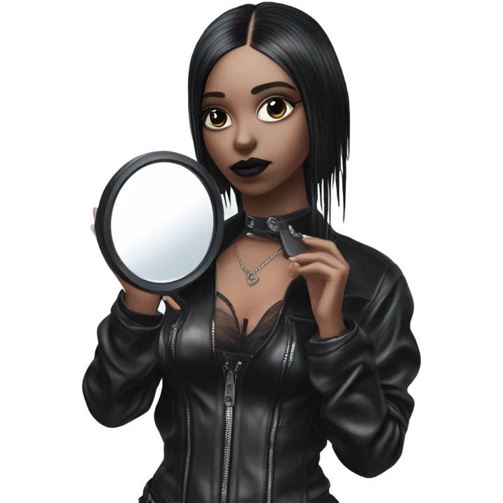 Hyper Realistic Goth victoria secret model looking into a handheld mirror  emoji