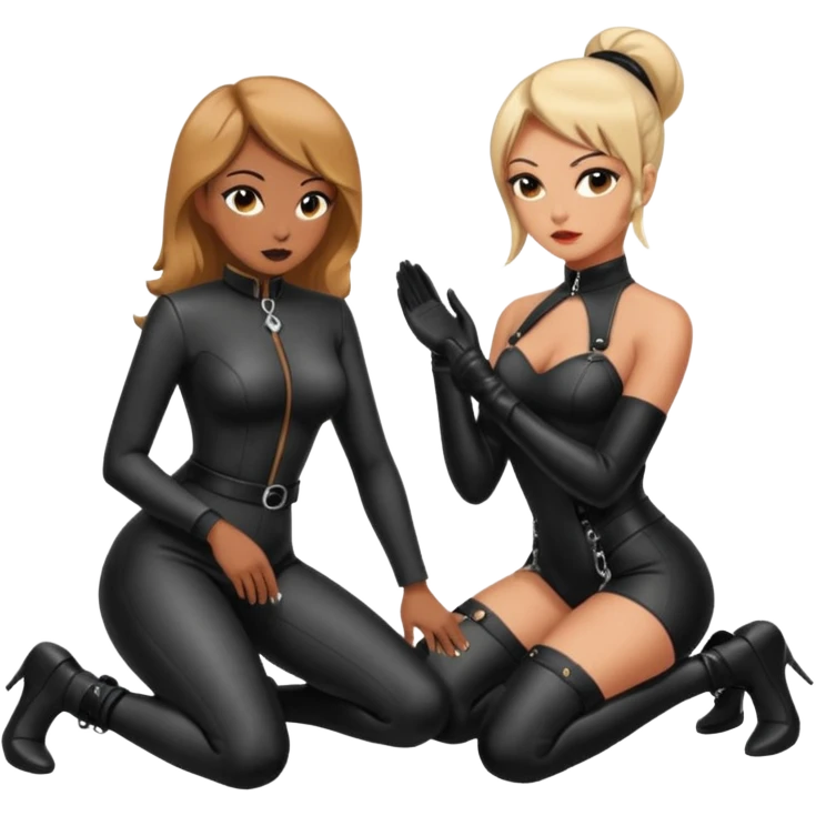 A woman on her knees for another woman, while the other woman stands up next to her. The woman standing is a dominatrix, the other woman on the knees is a slave. You look at the scene sideways emoji