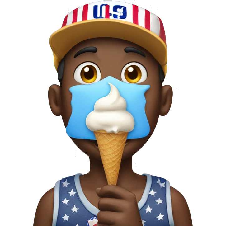 goofy boy eating an ice cream wearing usa hat emoji