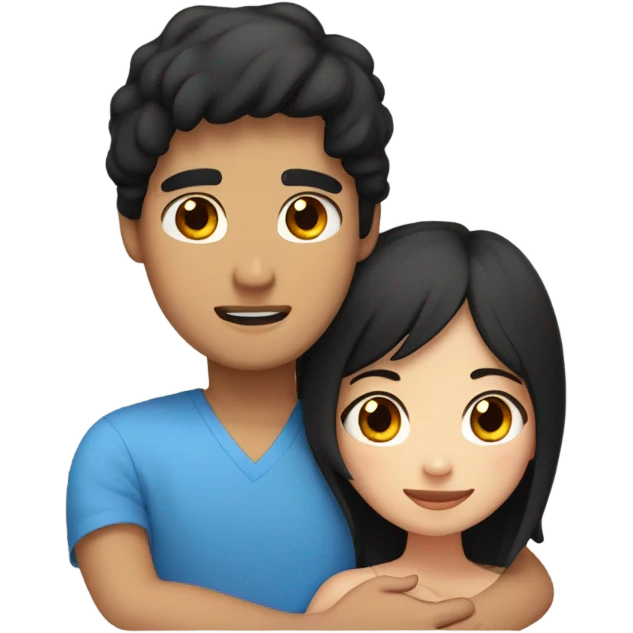 Filipino man and black haired freckled girl hugging, GIRL HAS BLUE EYES emoji
