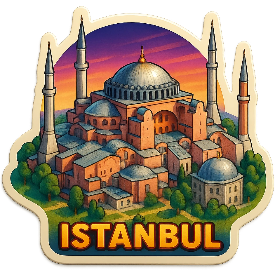 Isometric illustration of Istanbul, featuring photorealistic Hagia Sophia emoji
