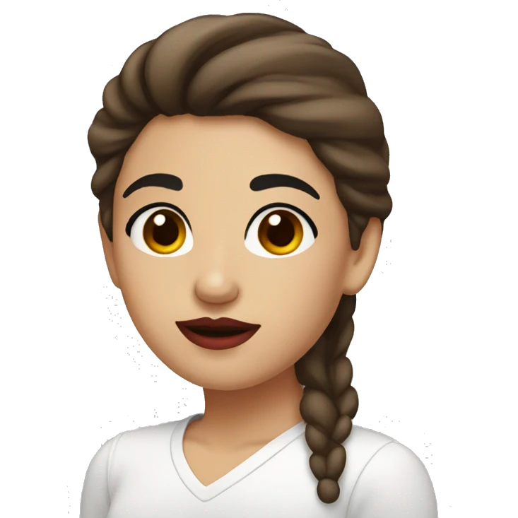 Girl with brown hair and brown eyes and black eyebrows and red lips emoji
