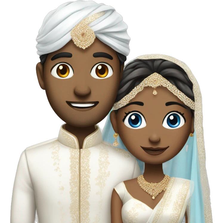 Indian groom and bride, white bride with blue eyes emoji