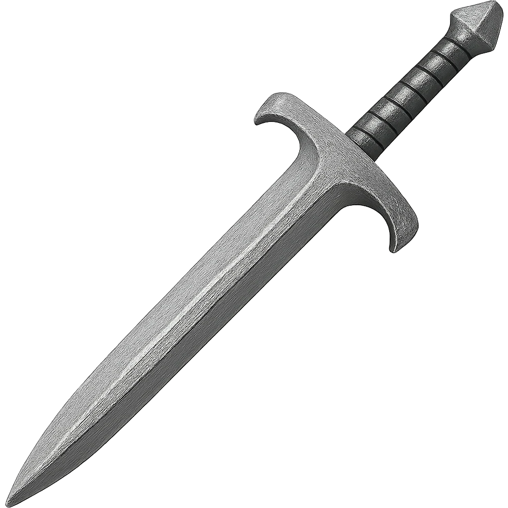Recolor the bronze sword to a slightly worn realistic metallic iron sword, keeping the same shape and details. The style should resemble emoji style with a transparent background. emoji