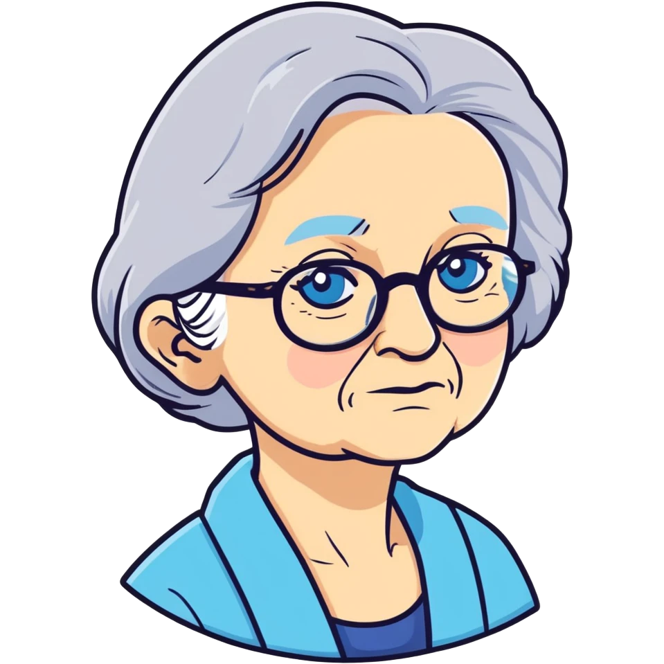 Old lady with medium long silver hair blue glasses and blue eyes emoji