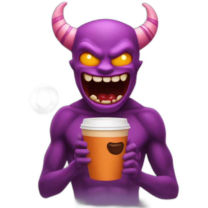 a demon holding a dunkin donuts coffee cup emoji