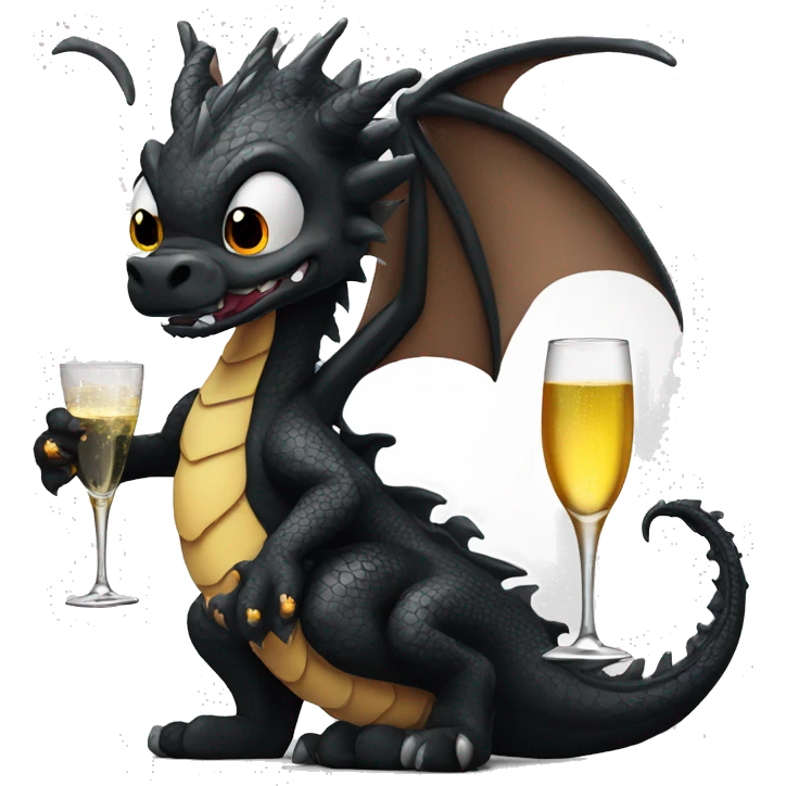 Black dragon with glass of champagne  emoji