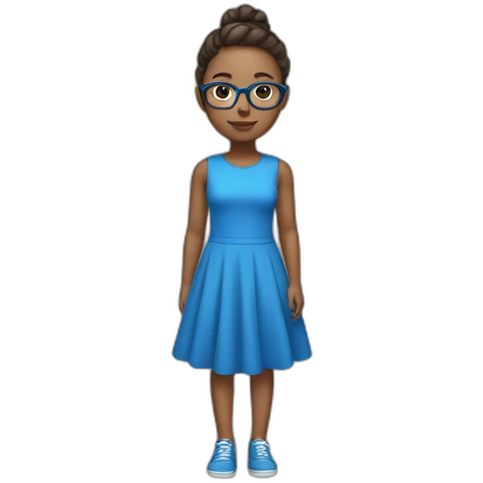 girl wearing a blue dress and glasses full body emoji