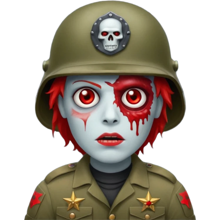 A red zombie with a military helmet emoji