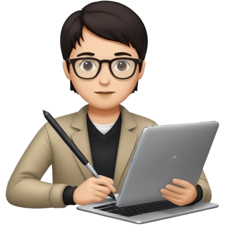 developer with a laptop and a tablet, stylus in hand emoji emoji