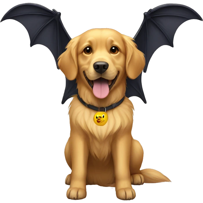 Golden retriever wearing a pair of bat wings emoji