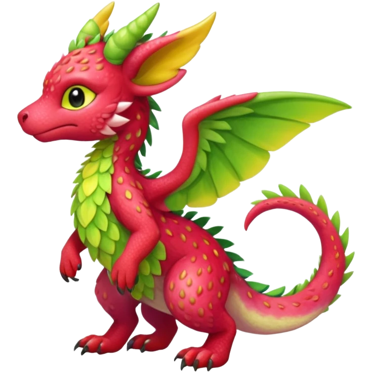 Strawberry-Lime-Lemon-themed "Dutch Angel Dragon"-"Vernid"-"Trico"-furry-Fakémon-hybrid-creature (full body) emoji