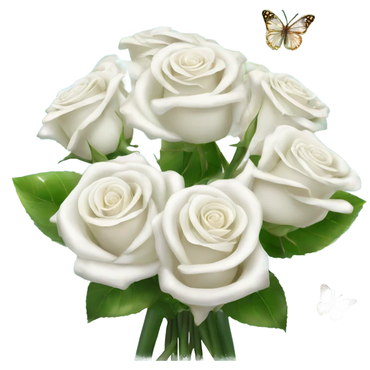 magical sparkling white roses bouquet with butterflies  emoji