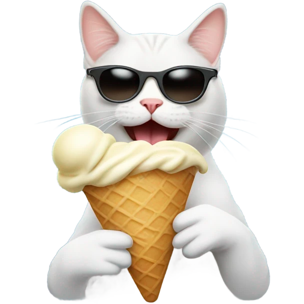 Cat with sunglasses while eating ice cream emoji