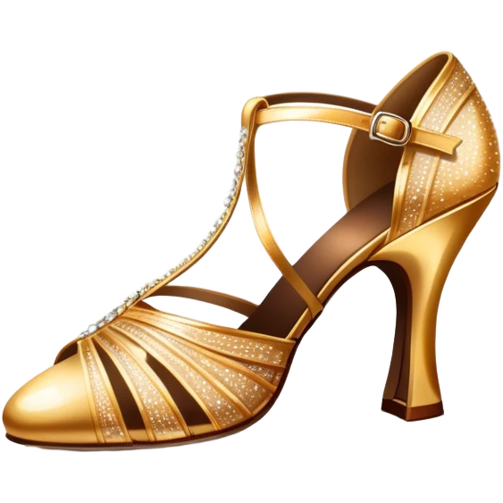 Humanless Icon for Ballroom Dance: elegant ballroom dance shoes, a sparkling dress, and a dance floor with a spotlight. The icon should capture the grace and elegance of ballroom dancing, with emphasis on movement and rhythm. Transparent background. emoji