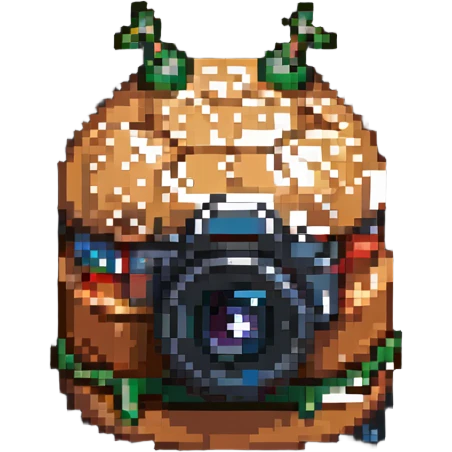 A burger with a camera lens as the bun emoji