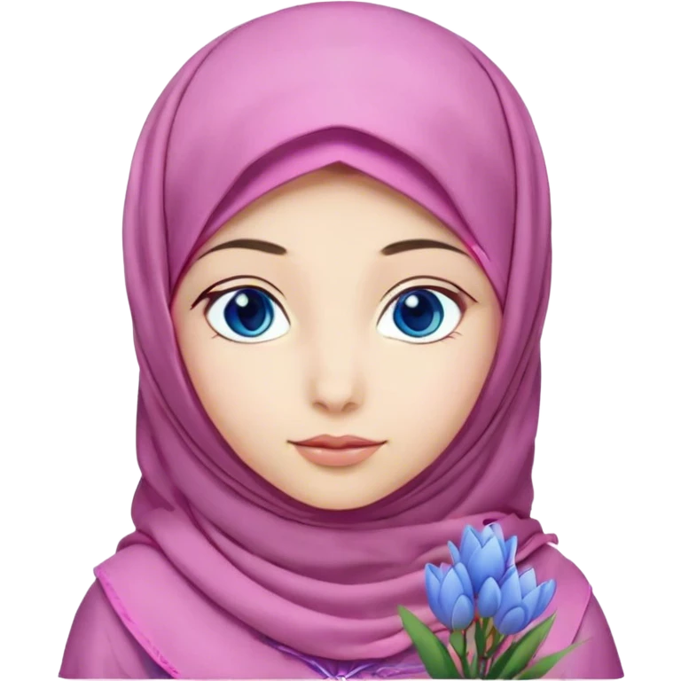 Turkish beautiful finish Konya girl blue eyes with pink hyacinth hijab and islamic dress emoji