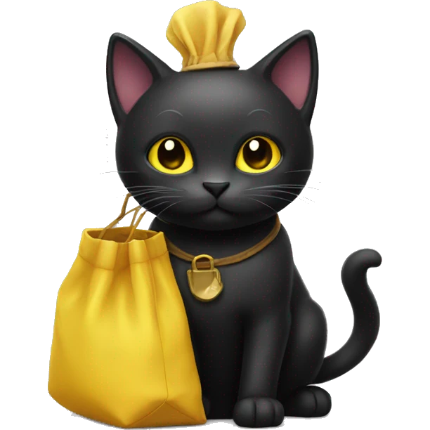 Black cat with magic yellow bag emoji