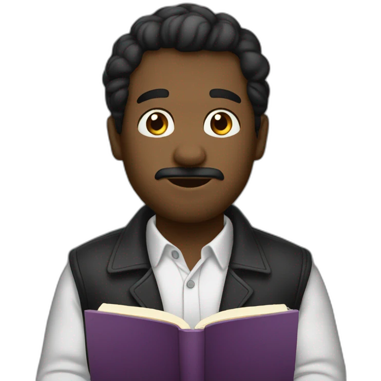 Negro calvo con perilla leyendo emoji