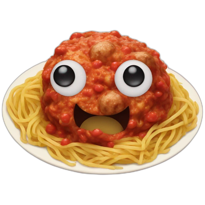 Spaghetti and meatballs with a face, arms and legs, doing something random emoji