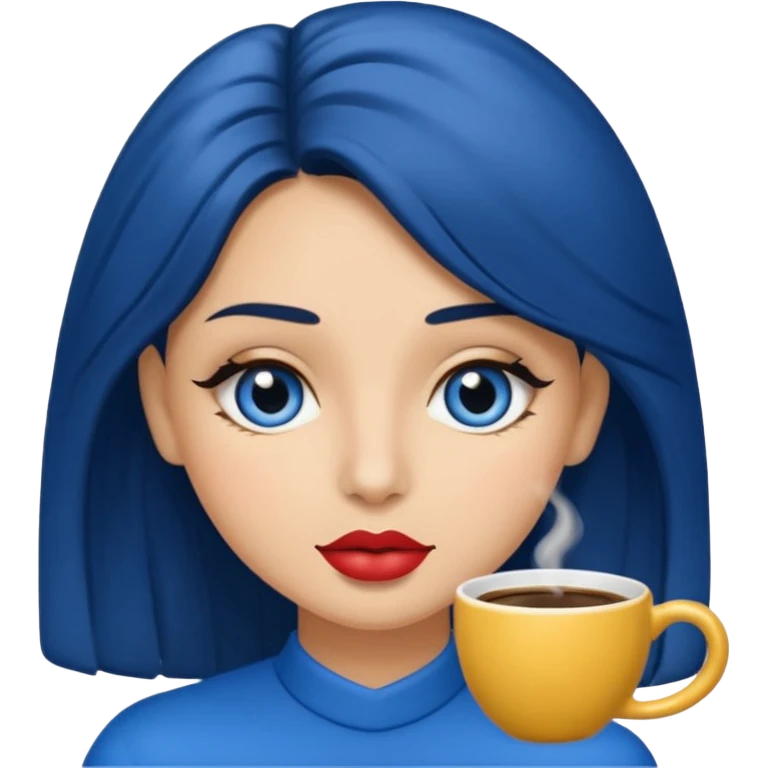 Memoji piel morena ojos cafés cabello largo color azul tirando besos emoji