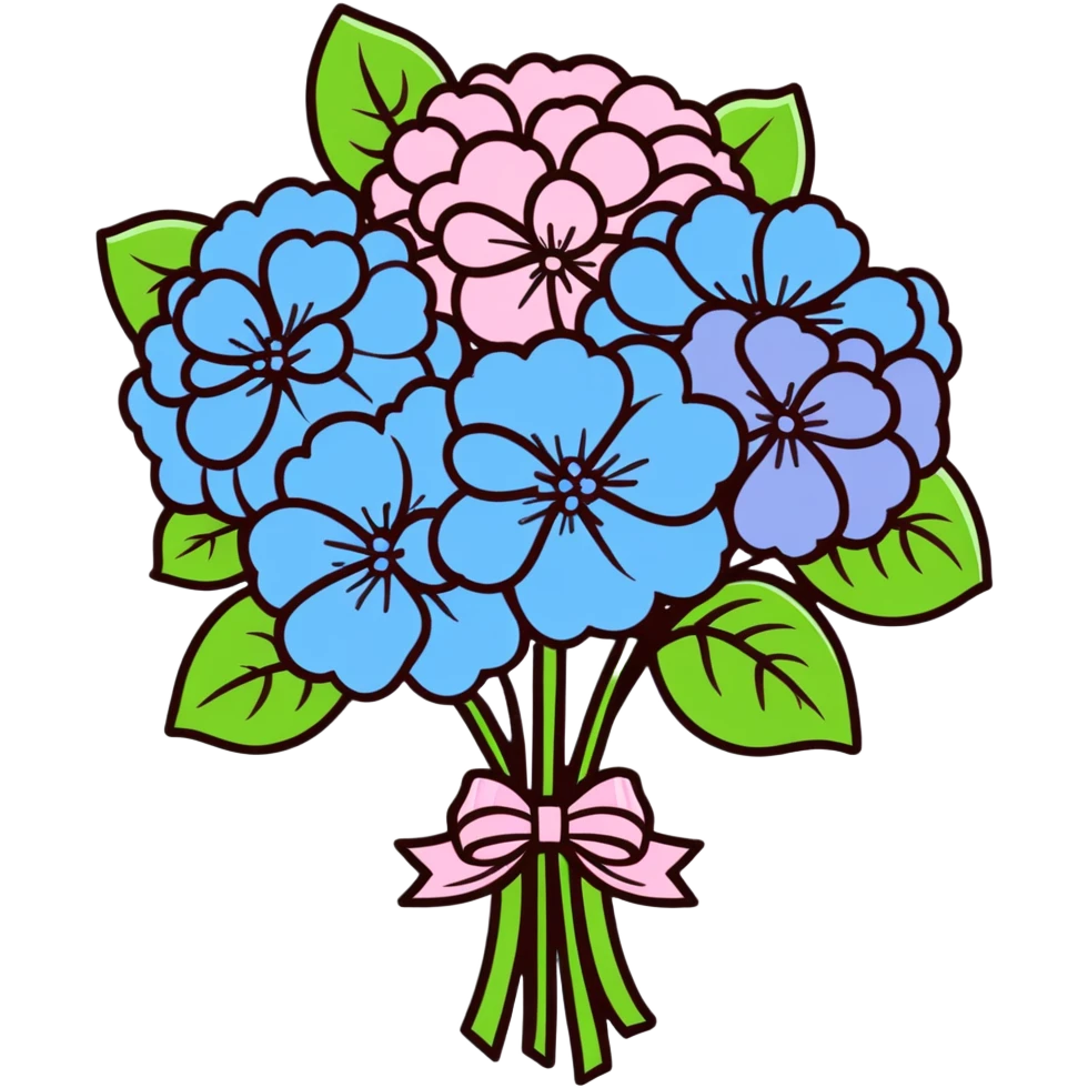 Elegant bouquet of hydrangea flowers with decorative ribbon emoji