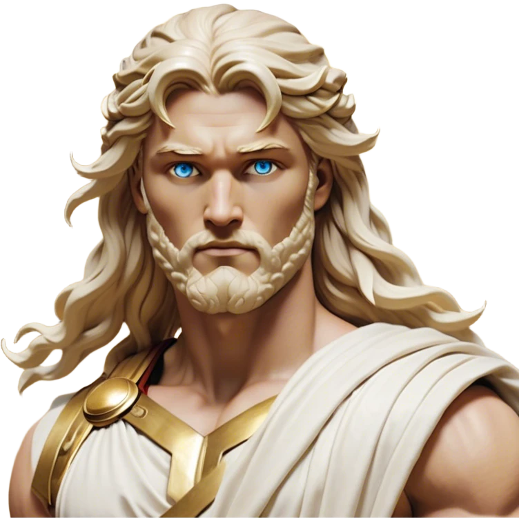 Cinematic Realistic Thor Portrait, depicted as a classical Greek god with a chiseled, sculpted physique reminiscent of ancient marble statues. His fair, luminous skin carries a subtle golden sheen, and his long, wavy, sun-kissed golden hair flows elegantly around his noble face, accentuating his determined, piercing eyes. Draped in a flowing white toga with delicate golden accents and hints of lightning motifs, the portrait is rendered in dynamic natural lighting with a radiant, mythic glow that exudes timeless strength and divine grace. emoji