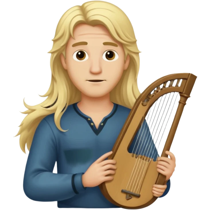 Man with long blonde hair careless holding a lyre emoji