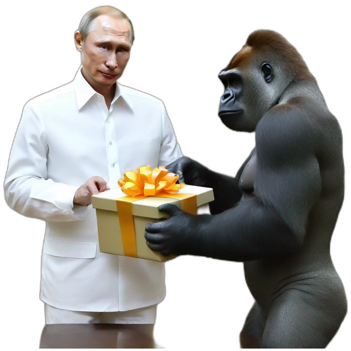 Gorilla giving a gift to Vladimir Putin emoji