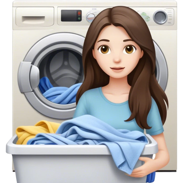 beautiful pale brunette girl with long hair doing laundry  emoji