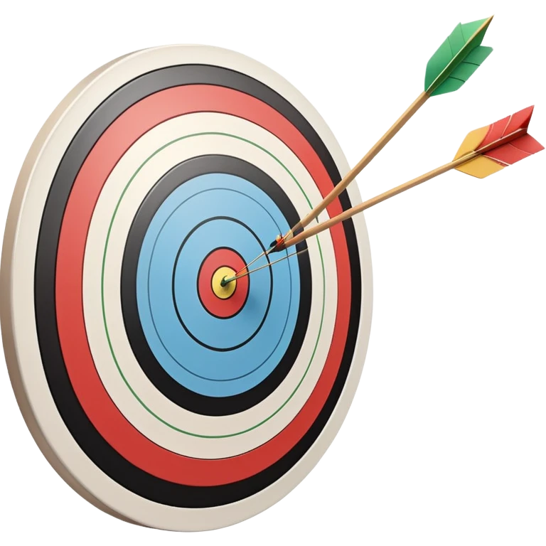 A close-up of a bowstring pulled taut with an arrow aimed at a target. The target's concentric rings are visible in the background, highlighting the focus and precision required for archery. The scene captures the grace and concentration of the sport. emoji