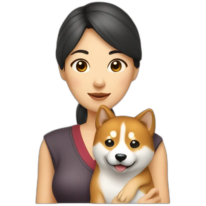 Chinese woman holding a Shiba inu emoji