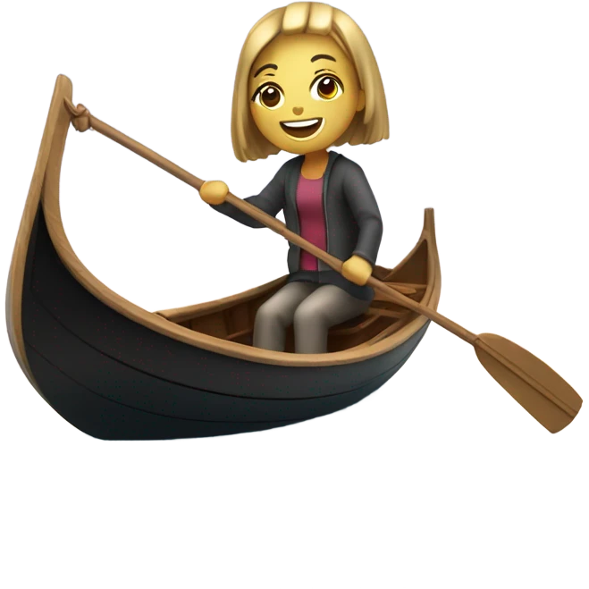 Gondola boat on water with happy girl with closed eyes emoji