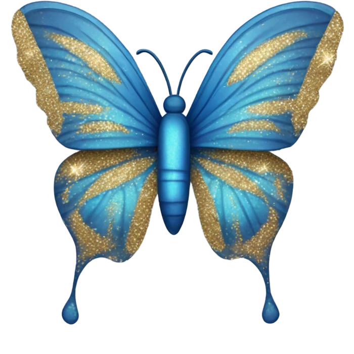 A blue butterfly in glitter and gold emoji