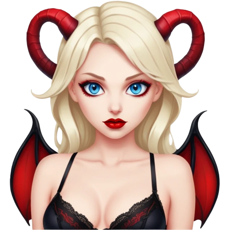 milf succubus girl with blue eyes and dark lingerie and red lipstick emoji