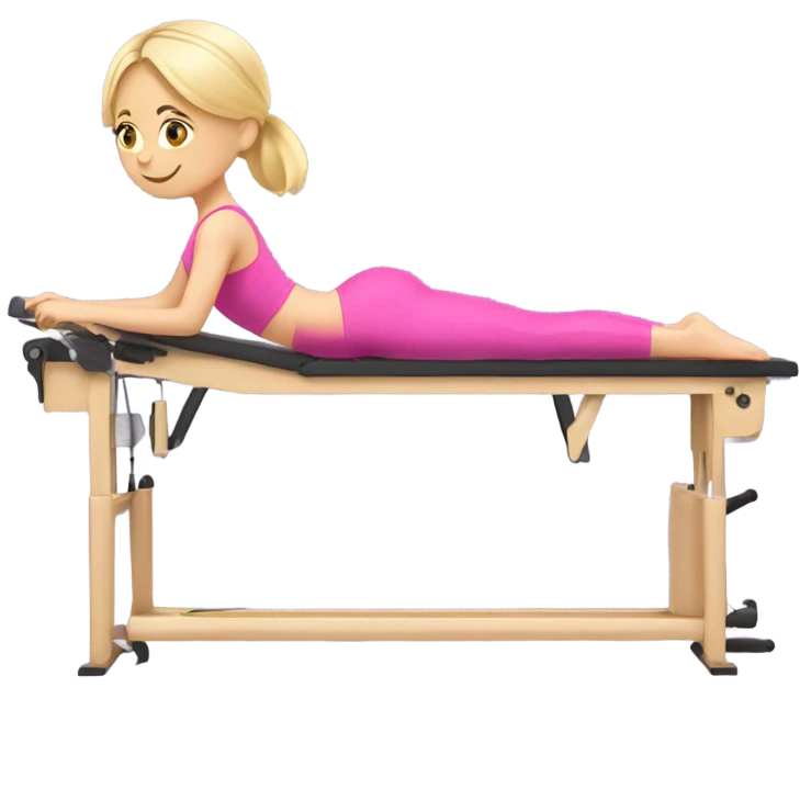 Blonde girl wearing pink doing reformer pilates emoji