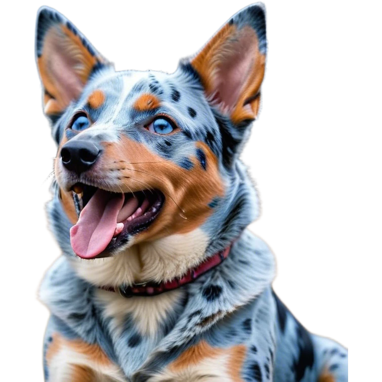 Cinematic Cute Yawning Blue Speckle Australian Cattle Dog Portrait Emoji, Head tilted slightly with a dramatic, wide-open yawn, showcasing a sleek blue speckle Fur with distinct markings, floppy ears slightly drooping, round blue eyes barely open in drowsy contentment, Simplified yet irresistibly adorable features, highly detailed, glowing with a soft, cozy glow, high shine, relaxed yet expressive, stylized with a touch of whimsy, bright and endearing, soft glowing outline, capturing the essence of a sleepy yet affectionate herder, so drowsy it feels like it could stretch out of the screen and curl up for a nap! emoji