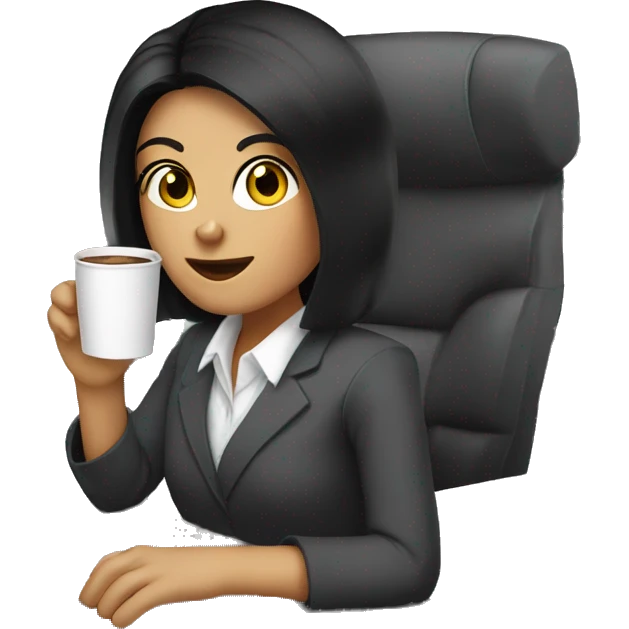 Secretary black hair computer and drinking coffee emoji
