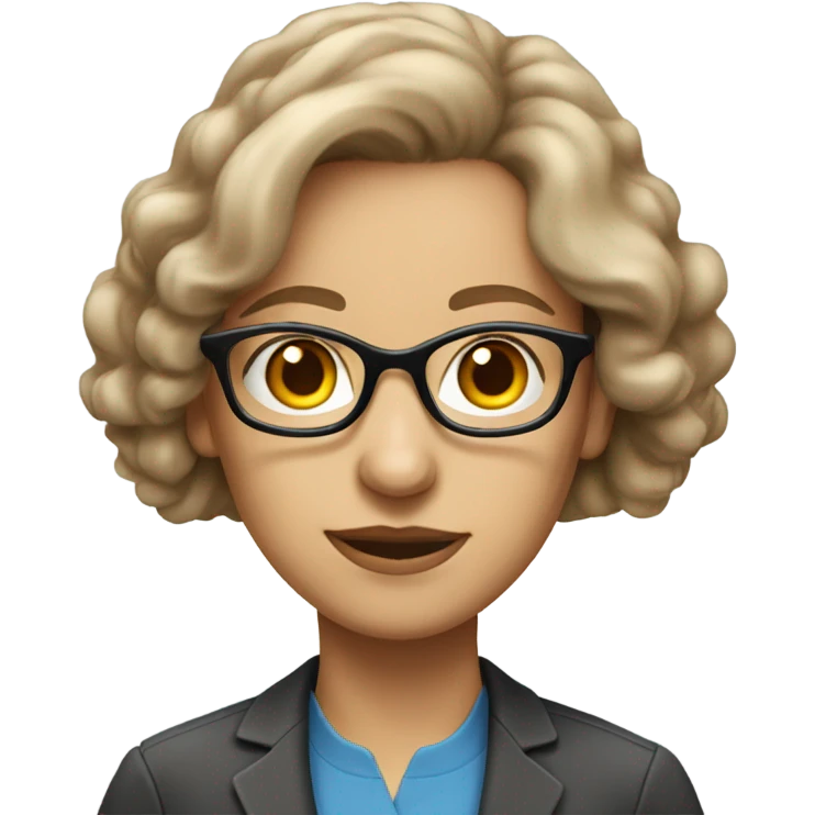 female theoretical physicist with dark blonde hair, blue eyes and glasses emoji