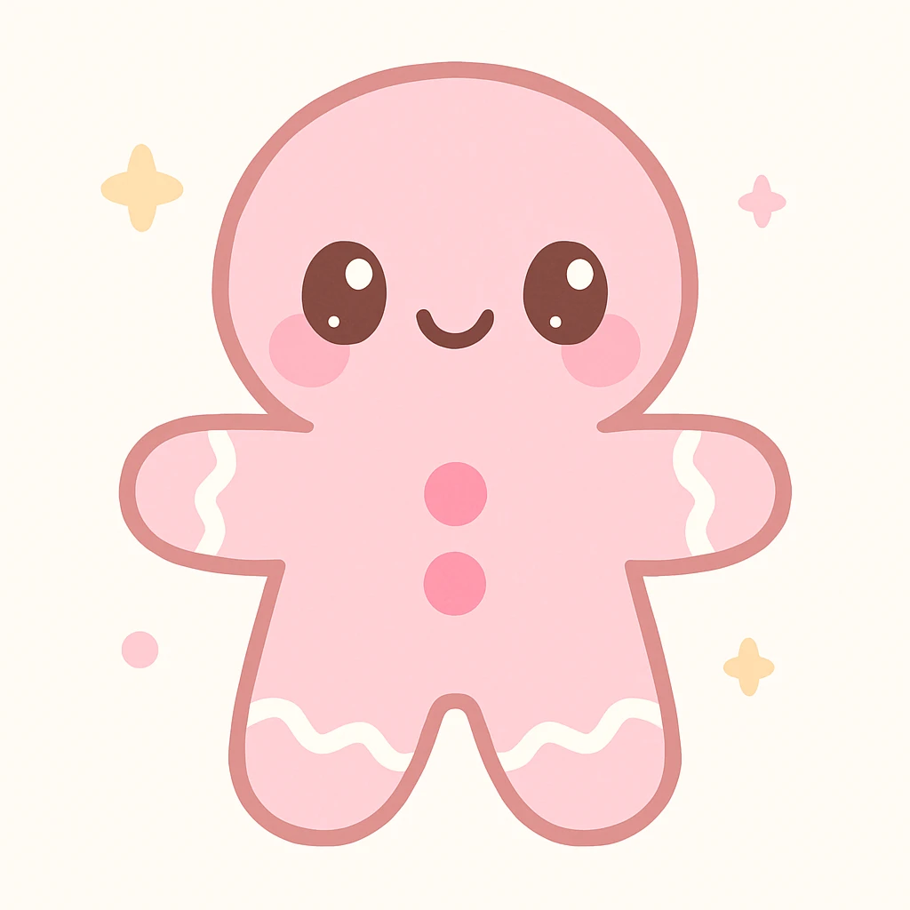 adorable pink gingerbread man with icing, kawaii style emoji