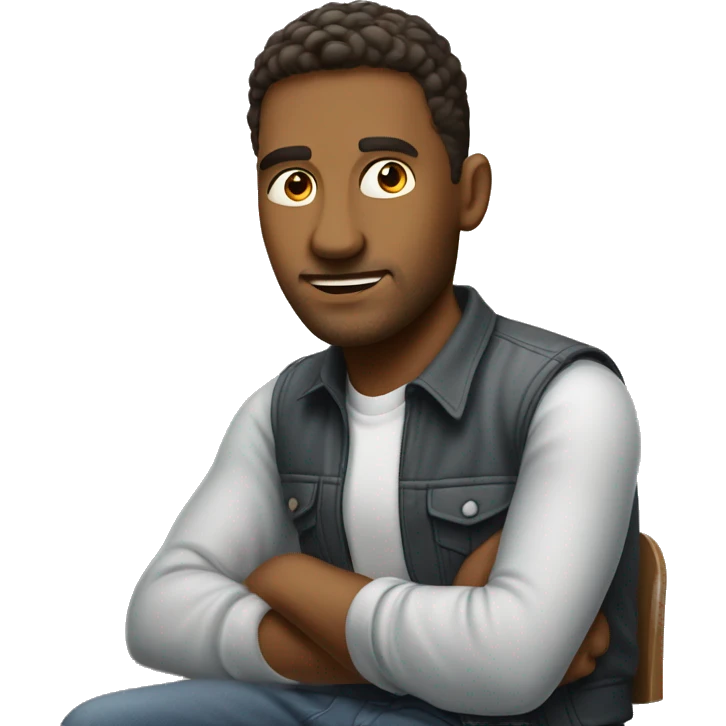 Cool guy leaning forward on he's chair focused on task at hand emoji
