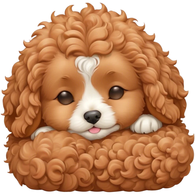Cinematic Meme-Worthy cute Sleeping Cavoodle Portrait Emoji, Head resting peacefully with a contented smile, showcasing a delightfully cute build and a luxuriously soft, curly apricot coat with gentle white accents, eyes shut in a serene nap, Simplified yet hilariously adorable features, highly detailed, glowing with a soft, drowsy light, high shine, relaxed and utterly lovable, stylized with an air of playful laziness, bright and heartwarming, soft glowing outline, capturing the essence of a comically sleepy Cavoodle, so meme-worthy it feels like it could instantly become the next viral sensation of adorable slumber! emoji