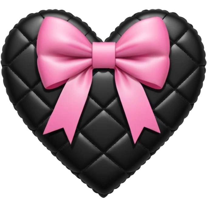 glossy patchwork black heart with a pink bow and heart pattern on the bow emoji