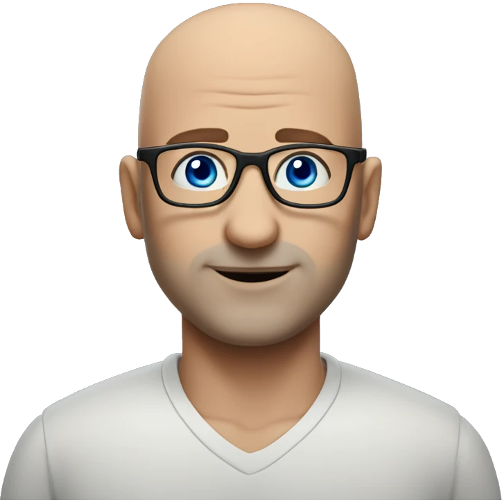 a bald man with blue eyes wearing glasses is naturo character emoji