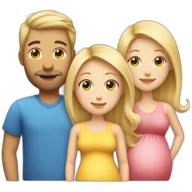 Family;blonde-haired-pregnant-mother, blonde-haired-child, black-haired-dad emoji