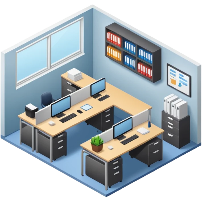 an office with several desks in an isometric style emoji