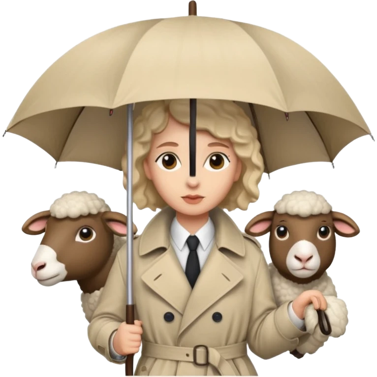 Me with a sheep head wearing only a trench coat with two sheep under a huge umbrella  emoji