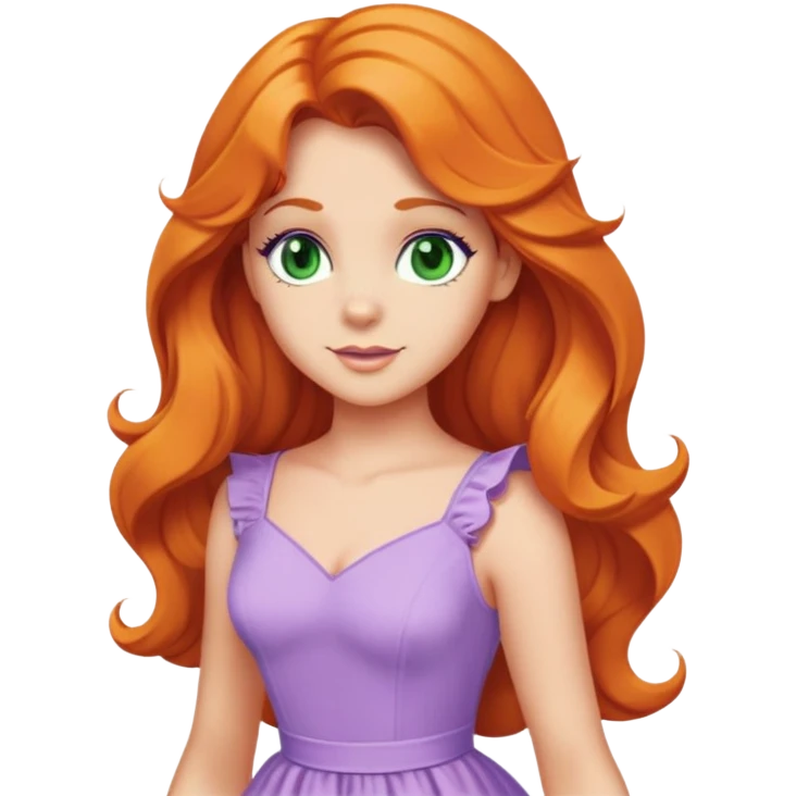 daphne blake long orange wavy hair, green eyes and cute lilac dress from scooby doo  emoji