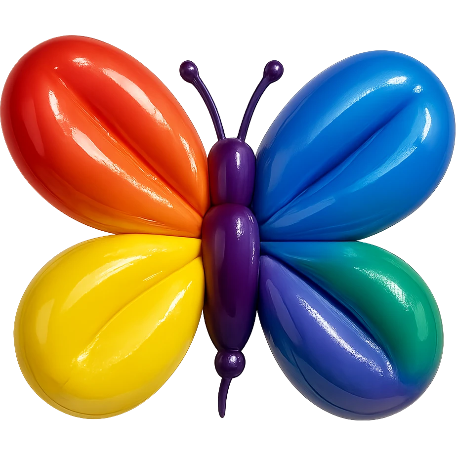 a butterfly in balloon style, shiny and inflated, rainbow pride colors, playful look emoji