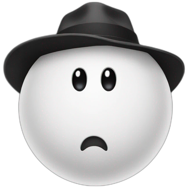 An White ball with Black pupils and a hat emoji